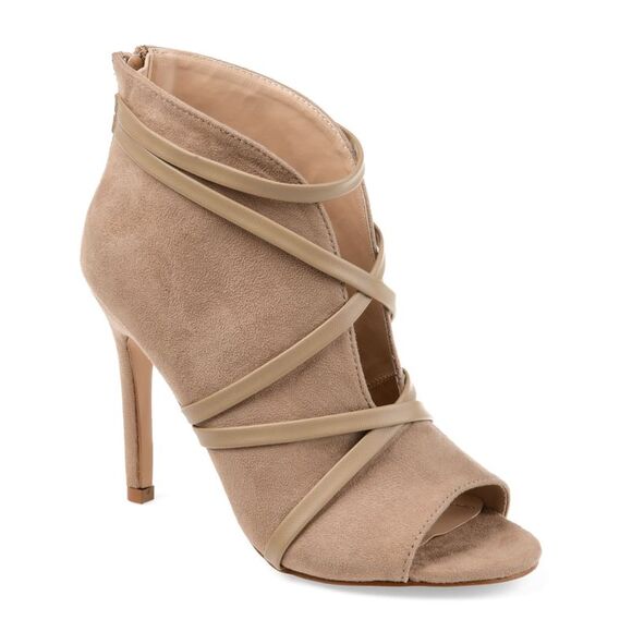 JOURNEE COLLECTION Womens Beige V-Cut Vamp Samara Peep Toe Stiletto Booties 5.5 - Picture 1 of 1
